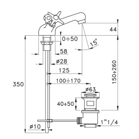 Stella Italica Смеситель для раковины на 1 отверстие 3219, с донным клапаном, цвет: хром
