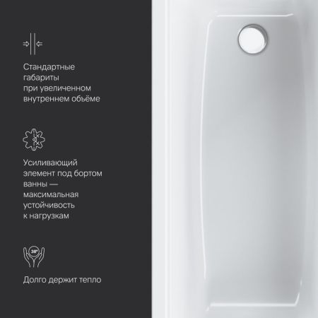 W90A-160-070W-A Gem, ванна акриловая A0 160x70 см, шт, артикул W90A-160-070W-A