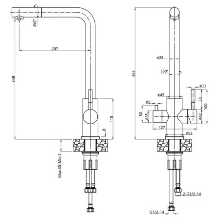 Смеситель для кухни с подключением фильтра GranFest Z-5421, нержавейка