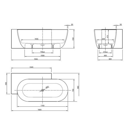 KNIEF Lotus Ванна отдельностоящая левая ,из материала Stone 190х95х63 см, перелив щелев, в левый угол, цвет белый матов