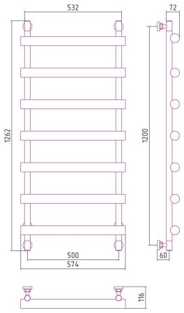 Полотенцесушитель водяной АТЛАНТ 1200х500 (Матовое ЗОЛОТО), артикул 032-0226-1250
