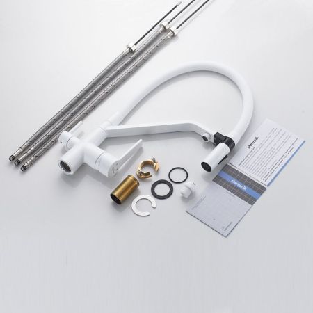 Смеситель для кухни с гибким изливом и подключением фильтра Shevanik S278C, белый, артикул S278C