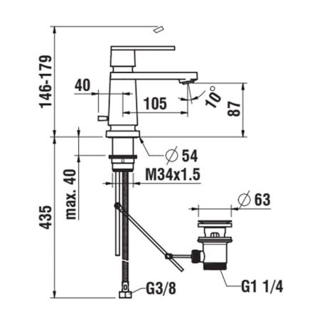 Смеситель для раковины, Laufen, New Classic, тип открывания воды-однорычажный, монтаж-на раковину/столешницу, отверстия для монтажа-1, высота, мм-146, вынос излива, мм-105, донный клапан-есть, тип подводки-гибкая, стандарт подвода воды-3/8", цвет-хром, артикул HF900501100000