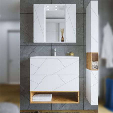 Комплект мебели для ванной Бриклаер КРИСТАЛЛ 80ZSSB, белый/дуб бунратти, артикул КРИСТАЛЛ 80ZSSB