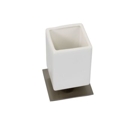 Stil Haus Urania, настольный керамический стакан на ножке, цвет никель сатин - белая керамика, артикул 617(36-BI)