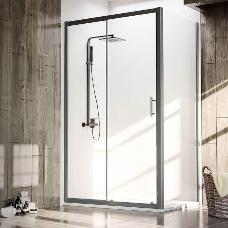 Душевой угол Veconi Rovigo RV-072B, 1300х1000х1900 черный, стекло прозрачное, артикул RV072B-130100-01-C4