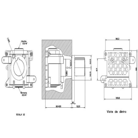 Gessi Tondo Встраиваемый запорный вентиль для термостата высокой производительности, 40 л/мин, (внешние части), цвет: хром