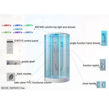 Душевая кабина SSWW W1017 90х90 с гидромассажем профиль Белый задняя стенка Белая