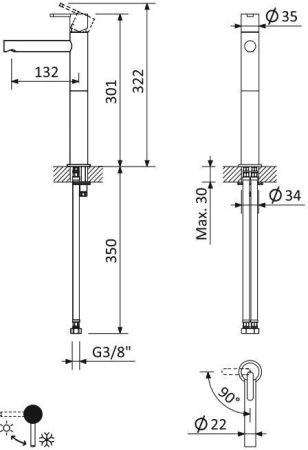 Смеситель для накладной раковины CEZARES LEAF-LC1, артикул LEAF-LC1-SS