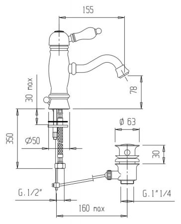 Смеситель для раковины Cezares Venezia VENEZIA-LSM1-03/24-Bi Золото 24 карата