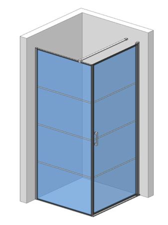 Душевой уголок  900*900*1950мм., стекло 6мм, цвет профиля матовый черный, горизонтальные линии., артикул AQM5215-RH-9