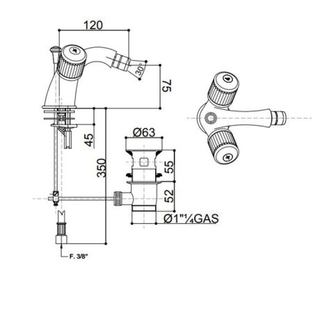 Bongio Cristallo Смеситель для биде на 1 отв. , цвет хром/cristallo Bianco 00, артикул 04522CR00