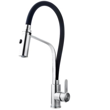 Смеситель для кухни с гибким изливом FASHUN A54112-7, сатин/черный