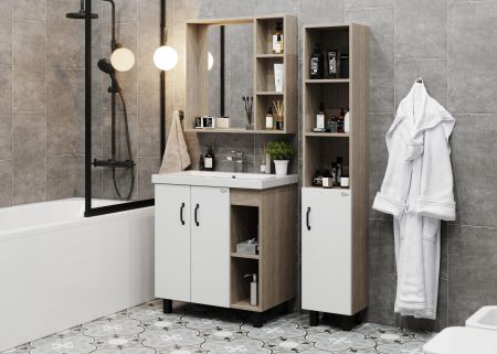 Тумба Onika Тимбер 80 напольная, белая мат./дуб сонома (ум. Фостер 80/Como 80)