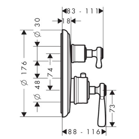 AX Montreux Встраиваемый термостат для душа, 2 потреб, (внешняя часть), цвет: шлифованный никель, артикул 16821820