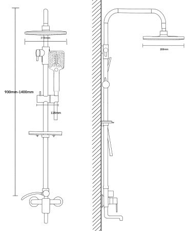 Душевая система со смесителем Black, артикул: VST112Black, VODA