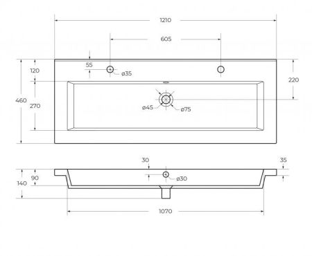 PLANE База под раковину подвесная с двумя выкатными ящиками, Белый глянец, 1000x458x500, PLANE-1000-2C-SO-BL, артикул PLANE-1000-2C-SO-BL