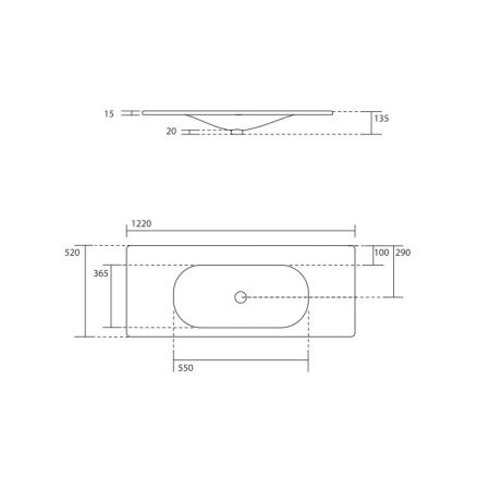 KERASAN SHAPE Раковина керамическая 1220х520 мм., встраиваемая, с 1 отверстием для смесителя, цвет белый глянцевый