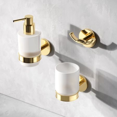 A85A36999 X-Joy, Стеклянный диспенсер для жидкого мыла с настенным держателем, золото, артикул A85A36999