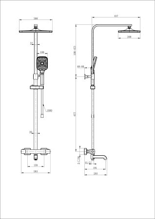 Душевая система с термостатом WONZON & WOGHAND, Черный матовый (WW-B3026-T1-MB), артикул WW-B3026-T1-MB