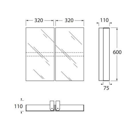 Azzurra Зеркальный шкаф - двухстворчатый с внутренними полочками 6400xh600x110 мм, открывание на 180 градусов., артикул MB 32D