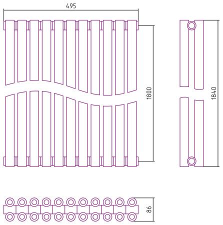 Отопительный радиатор ЭСТЕТ-00 н/ж 1800х495 / 11 сек (Без покрытия)