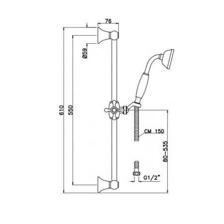 Gattoni PD Душевая стойка 60см с лейкой CLASSIC и шлангом, цвет DARK NICKEL, артикул 1039/PDDN