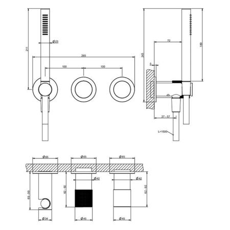 GESSI HABITO DIAMANTATO Смеситель настенный встраиваемый, однорычажный, с переключателем на 2 положения, с ручным душем, настенным держателем,цвет хро, артикул 70638#031