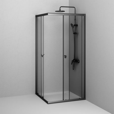 W87G-403-9090-BТ Sunny душ огражд квадратн, раздвижн двери 90x90 черный,стекло прозрачн