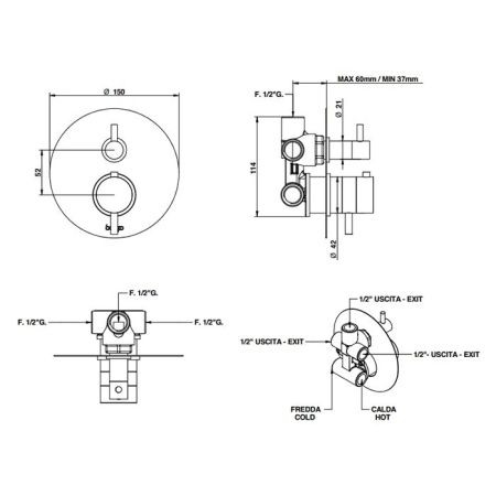 BONGIO Термостатический смеситель с переключателем на 3 положения, цвет черный матовый (без встраив части 09766/3), артикул 68569NE03PREU