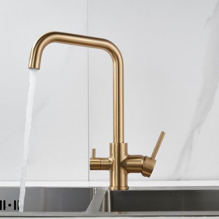 Смеситель для кухни с подключением фильтра Shevanik S228G, золотой сатин, артикул S228G
