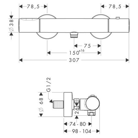 AX Citterio M Настенный термостат для душа, 1 потреб., цвет: хром