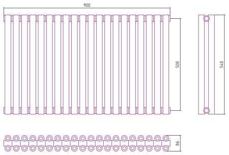 Отопительный радиатор ЭСТЕТ-00 н/ж 500х900 / 20 сек (САТИН), артикул 071-0332-5020