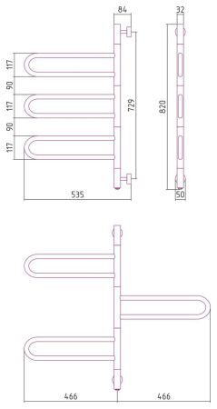 Электрический полотенцесушитель СТИЛЬЕ "Формат 50 ПВ" 830х535 (3 П) 21 (Без покрытия), артикул 00550-0830
