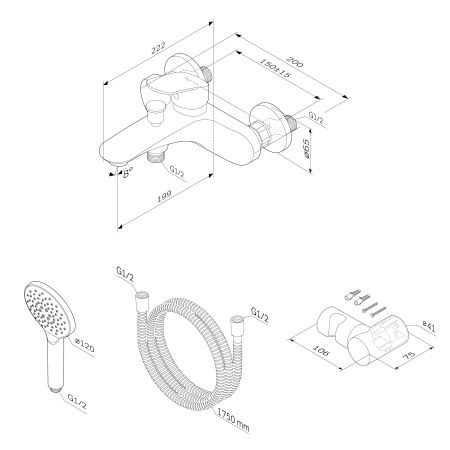 F8015000 Like, смеситель д/ванны/душа, душ.набор, хром, шт.