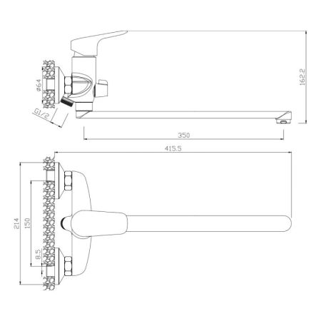 Смеситель для ванны WesnaArt ASTRA AST19-320, хром, артикул AST19-320