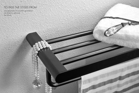 Полотенцедержатель с полкой WONZON & WOGHAND CARBON, Черный (WW-7781)