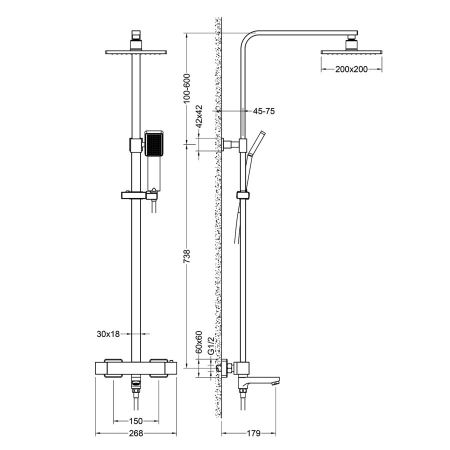 Душевая система с термостатом Timo Tetra-thermo SX-0169/03 черный, артикул SX-0169/03