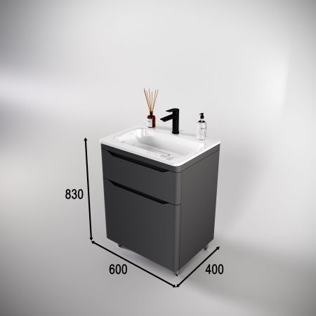 Тумба напольная "Марелла 60" (2 ящ.) Люкс антискрейтч серый, PLUS, артикул СС-00002397