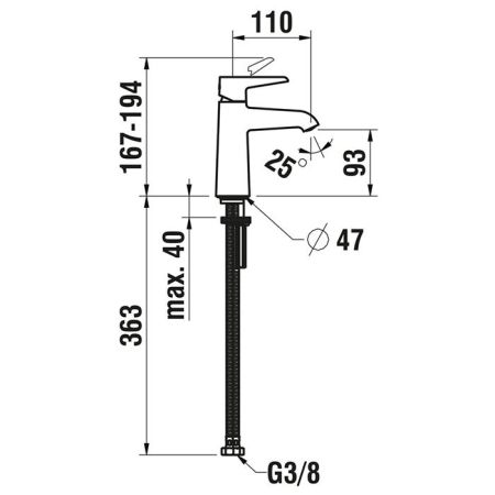 Смеситель для раковины, Laufen, Val, тип открывания воды-однорычажный, отверстия для монтажа-1, вынос излива, мм-110, донный клапан-нет, цвет-хром, артикул HF901702100000
