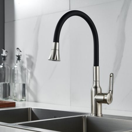 Смеситель для кухни с гибким изливом Raffine F303L-3, сатин