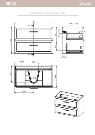 Комплект мебели Visobath Delta, 1200 мм, цвет кварцевый матовый лак (Quarzo), артикул 76405/Delta/De
