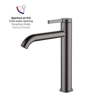 AQG Urban Flow, высокий однорычажный смеситель для раковины без донного клапана, цвет оружейная сталь (PVD)