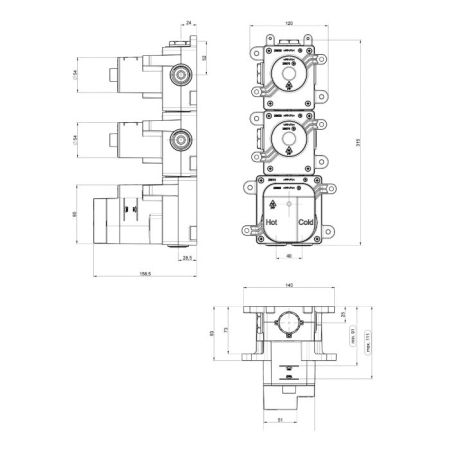 Внутренняя часть, Almar, Water Control High Flow, назначение-смеситель для душа термостатический с 2-мя запорными вентилями, не окрашен, артикул E176002