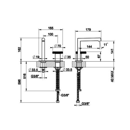 Gessi Anello Смеситель для раковины без донного клапана, с соединительными шлангами, цвет: хром, артикул 63315#031