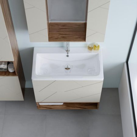 Комплект мебели для ванной Бриклаер КРИСТАЛЛ 80ZSSL, латте/дуб крафт табачный, артикул КРИСТАЛЛ 80ZSSL