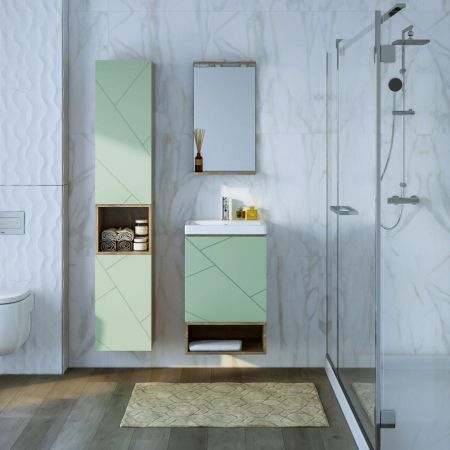 Комплект мебели для ванной Бриклаер КРИСТАЛЛ 50ZF, фисташковый/дуб гранж песочный, артикул КРИСТАЛЛ 50ZF