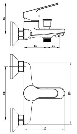 Смеситель Tide для ванны, с коротким изливом, c акс, артикул: TD54, артикул TD54