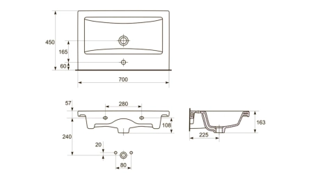 Раковина Cersanit Como S-UM-COM70/1, 70 см, артикул S-UM-COM70/1