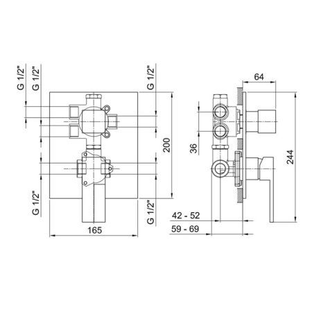 Fantini AR/38 Смеситель для душа, встраиваемый, на 3 источника, (наружняя часть), цвет: хром